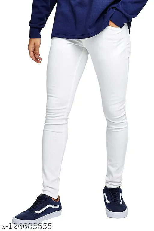 Slim fit white denim jeans for men by Fleet Fashion, hand wash only