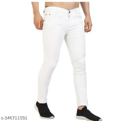 Plain white denim jeans, FLAYING MEN SY2U3E on model, size 28/30/32