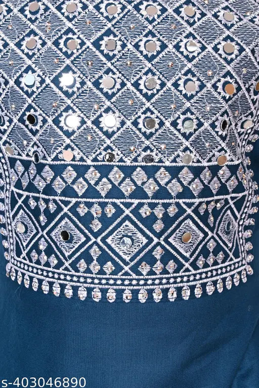 Blue rayon A-line palazzo with embroidery for kids (4-5 years), Indian handcrafted fashion