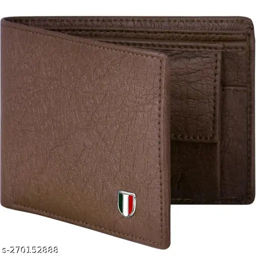 Brown Artificial Leather Wallet with 3 Card Slots - Sleek, textured design for formal travel or parties. Durable PU material, compact size, perfect gift for men