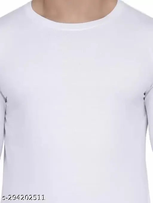 White striped full sleeves polyester T-shirt for men, crafted in India