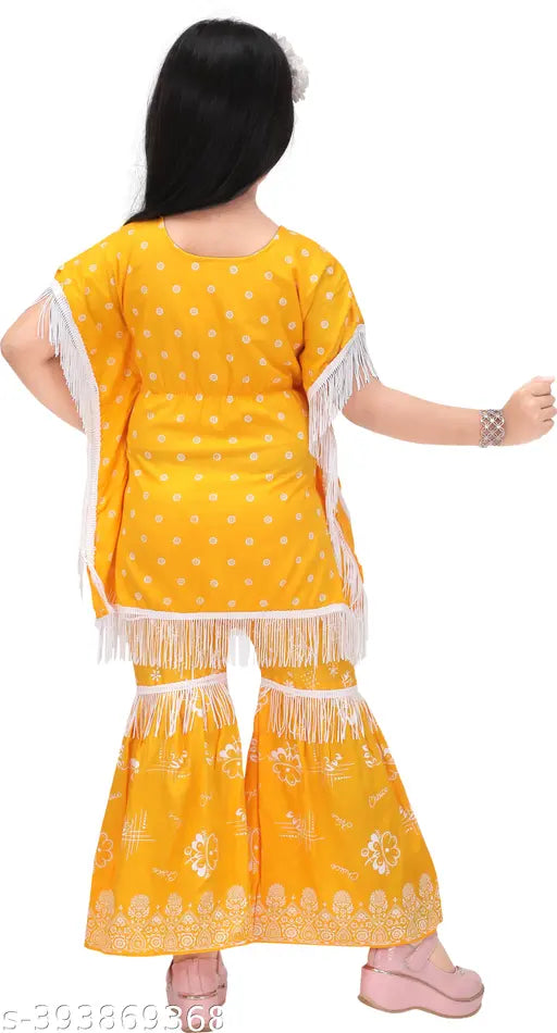 Red cotton kaftan and palazzo set - Indian high-quality cotton top & bottom for kids' stylish, comfortable festive or casual wear