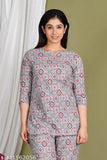 Women's grey cotton printed night suit coord set, stylish combo for casual & festive wear, soft and comfortable cotton fabric, best for sleepwear