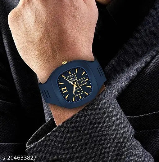 Black PU belt analog watch for boys and girls - classic designer style with rectangular silicone strap and starry dial, perfect for casual or sports wear