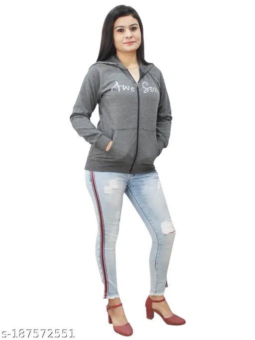 Women's winter fleece hoodie with printed pattern, warm and cozy for cold weather