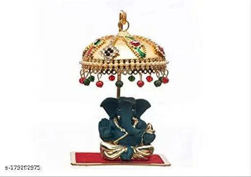 Multicolor brass Tej Gifts umbrella with hanging crystals, ideal for car dashboard or home decor showpiece