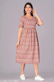 Women's cotton printed fit flare kurta, three-quarter sleeves, India-origin pure cotton dress