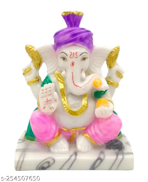 Multicolor marble Ganesh Idol (14x9x6 cm), intricately handcrafted spiritual figurine for religious decor, Vastu compliant