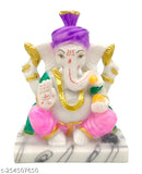 Multicolor marble Ganesh Idol (14x9x6 cm), intricately handcrafted spiritual figurine for religious decor, Vastu compliant