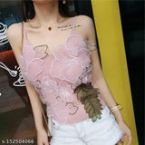 Lycra sleeveless embroidered crop top, Kwikk imported from India