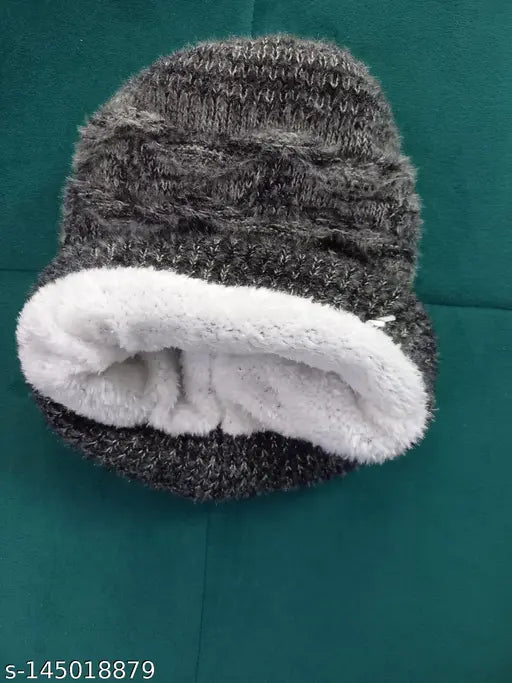 Wool Fur Cap with Metal Batch Unisex Free Size. Any 1 color will come as per availabilty
