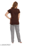 Brown hosiery cotton night dress suite, printed with summer motifs, perfect for comfortable casual wear or sleepwear