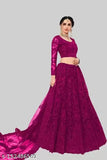 Embroidered heavy net lehenga-choli and dupatta set by Febronics, semi-stitched (44m waist, 42m length), Indian origin