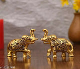 Metal elephant murti showpieces, handcrafted for home decor - Indian cultural symbols, exquisite yellow metal, 2 pairs, 2.5 cm (L) x 6 cm (H) x 8 cm (B)