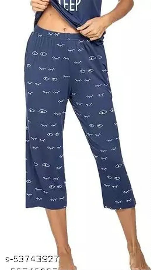 Ladies' long cotton capri pants with eye print pattern
