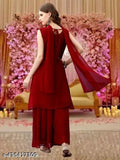 Red embroidered kurta with sharara and dupatta set