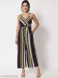 Sleeveless striped crepe women's western wear printed jumpsuit, Indian origin