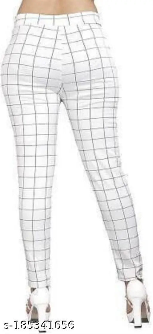 Stretchable cotton blend check jeggings combo for girls, ideal for casual & gym wear