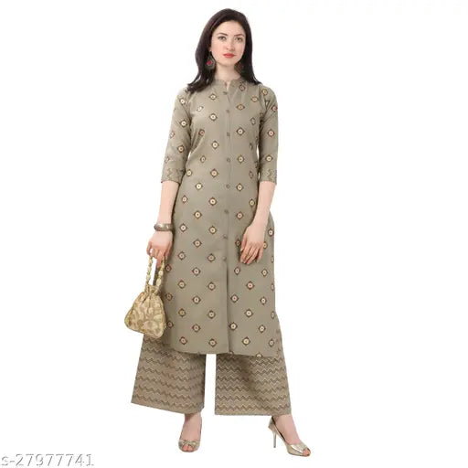White cotton kurta with palazzos, three-quarter sleeves, round neck, embroidery, and self-design pattern - NAINVISH ethnic wear, India