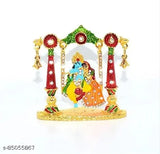 Brass Radha Krishna Idol on Jhula, golden, traditional Indian Krishna showpiece