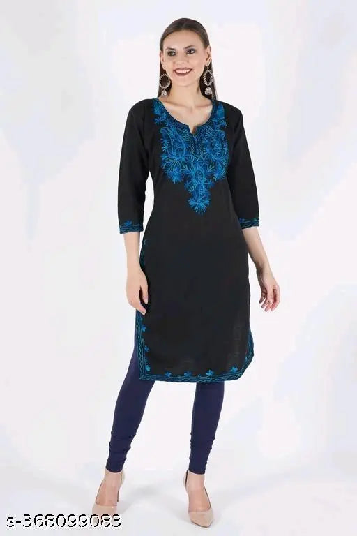 New look fashion kurta for women, blue with black designs