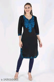New look fashion kurta for women, blue with black designs