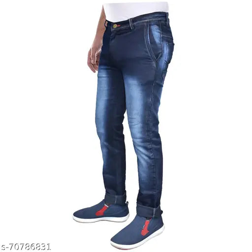 HardForce Stylish men's blue denim jeans with red accents on waistband