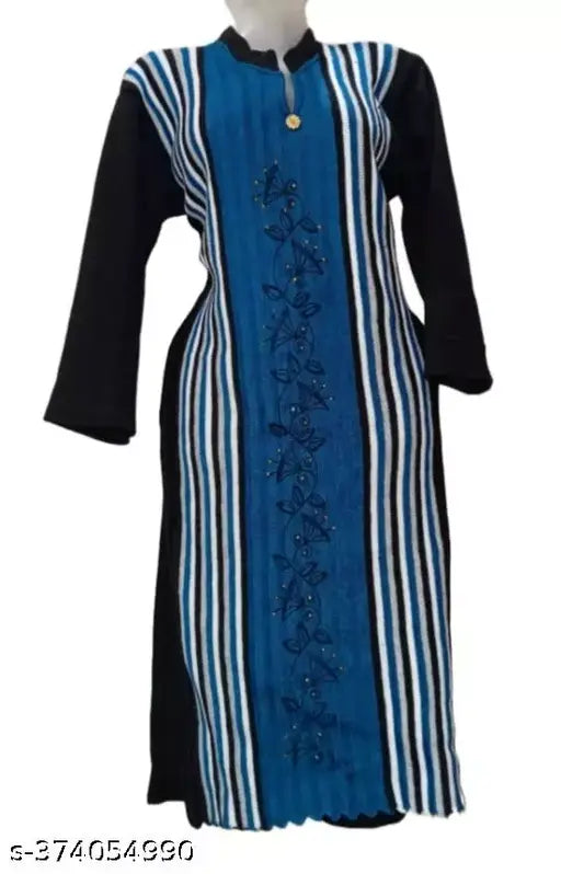 Blue and black striped kameez with embroidery