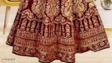 Velvet red lehenga choli, embroidered semi-stitched dupatta on net, trending designer wear in rich red color