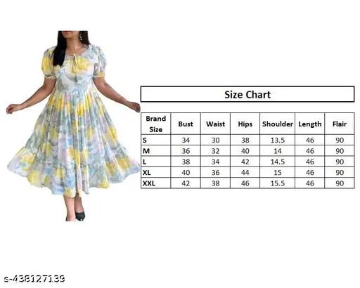 Assorted printed Georgette Western gowns for women (S-XXL), perfect for parties and events, Indian origin