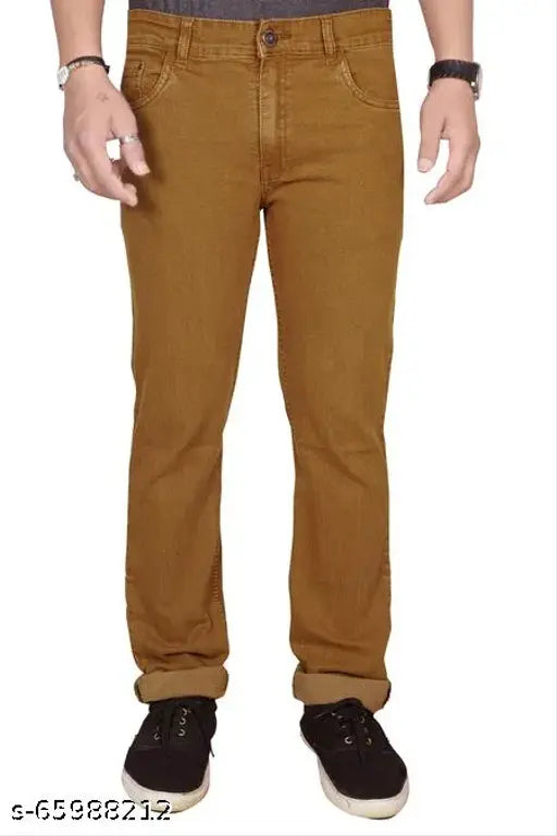Black cotton straight mustard jeans for men, stretchable and regular fit, available in sizes 28-48
