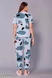 Cotton blend coord set women's printed pyjama top and t-shirt bottom set, two sizes available - S (36in bust, 34in length) and XL (42in bust, 40in length)