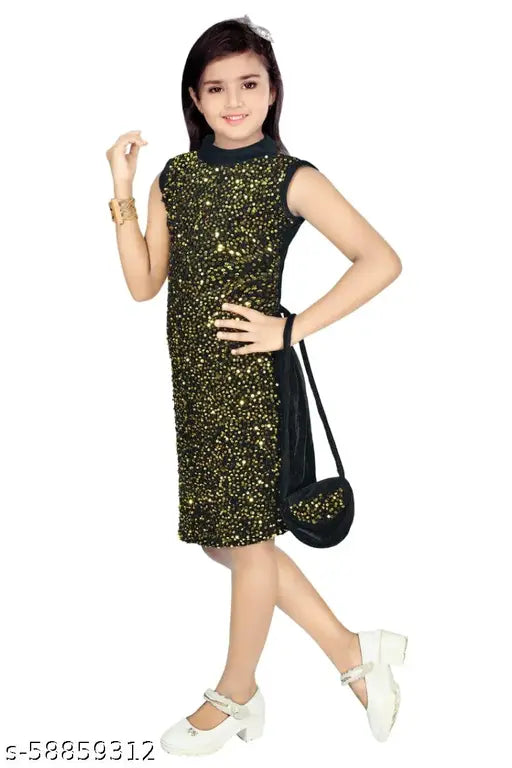 Black spandex dress with gold sparkles, V-neck