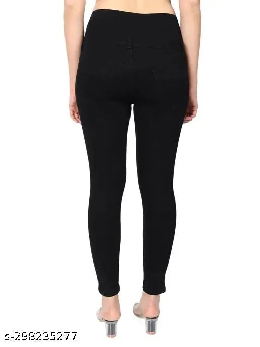 Black cotton blend girls jeggings pack of 1 - women's party wear jeans, solid style, sizes 24-32 (24in/38in, 26in/38in, 28in/38in, 30in/38in, 32in/38in)