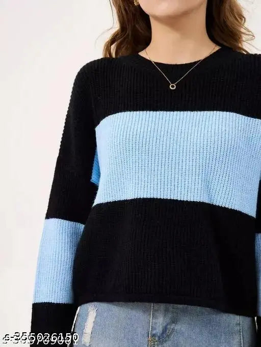 Black & blue color blocked women's relaxed fit polycotton t-shirt with twisted design, enhancing fashion statement