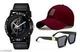 Solid cotton baseball cap, Self Design Festival Offer Combo Watch 01 + Cap - 01 + Sunglass - 01, ideal for men's and boys - classic accessory pack of 3 (India)