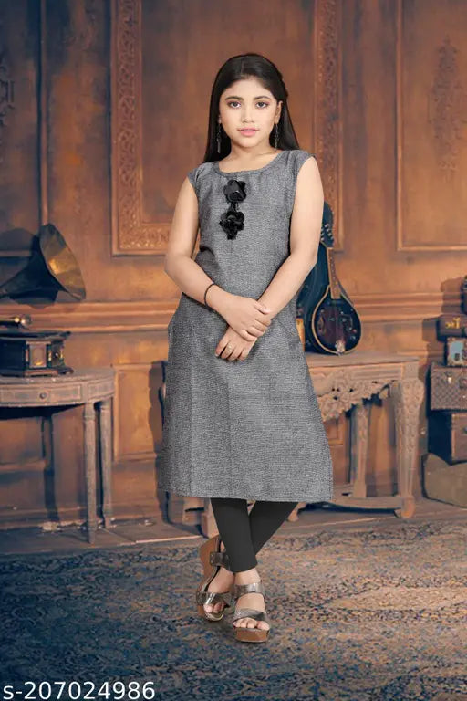 New cotton kurtis, checked pattern, three-quarter sleeves for kids' fashion (size 6-16 years), made in India
