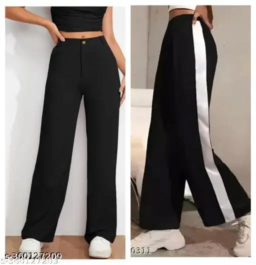 Black and white striped high-waisted joggers, women's sportswear pants for casual wear, pack of 2