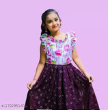 Embroidered rayon Lengha Cholis for baby girls in printed pattern, short sleeves style with stitched net, Indian origin