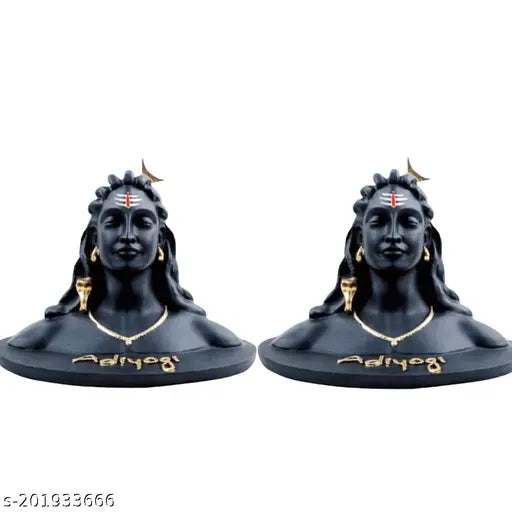 Handcrafted resin Adi Shankara figurine, meditating Lord Adiyogi Shiva (Pack of 2), suitable for car dashboard, home & office decor with matte black finish and white tilak