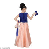 Fashionable jacquard sleeveless embroidered Lehenga Cholis, semi-stitched net in 2-3 years size, Indian origin