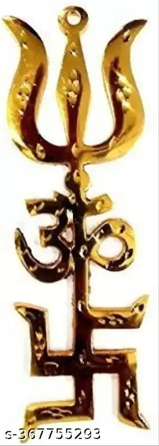 Brass Trishakti Yantra Swastik, Om and Trishul - Indian home decor yantra (pack of 1)