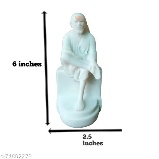 White marble Shirdi Sai Baba Idol (6 inch), includes Rudraksh garland mala for home decor and gifting