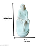White marble Shirdi Sai Baba Idol (6 inch), includes Rudraksh garland mala for home decor and gifting