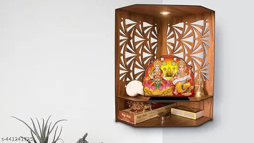 Wooden God Laxmi Ganesha Idol (15cm x 15cm x 3cm), Indian handcrafted religious statue for home decor or temple use