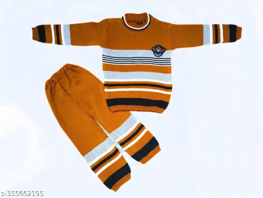 Mustard-striped wool sweater for boys (ages 6 months - 5 years), cozy and versatile design from India