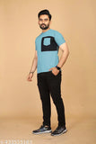 Blue colorblocked polyester t-shirt for men, short sleeves, STI brand