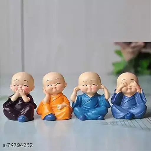 Unique Creations resin baby monk Buddha statues set - home decor showpiece, 4 pieces, 5cm high