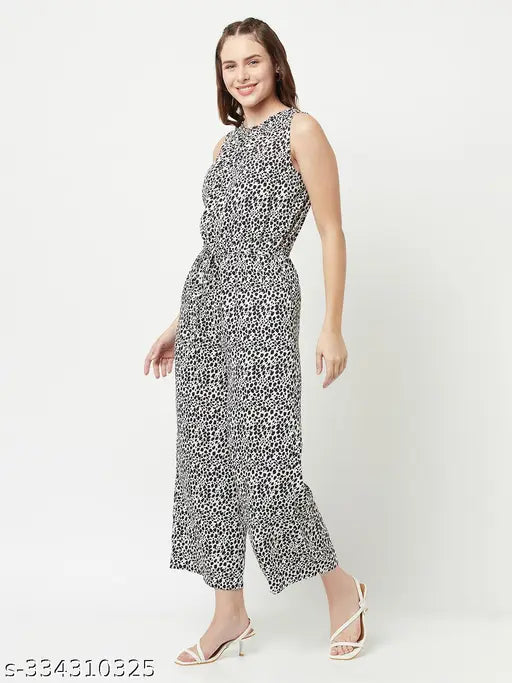 White printed jumpsuit for women, high-quality breathable blend on stylish model