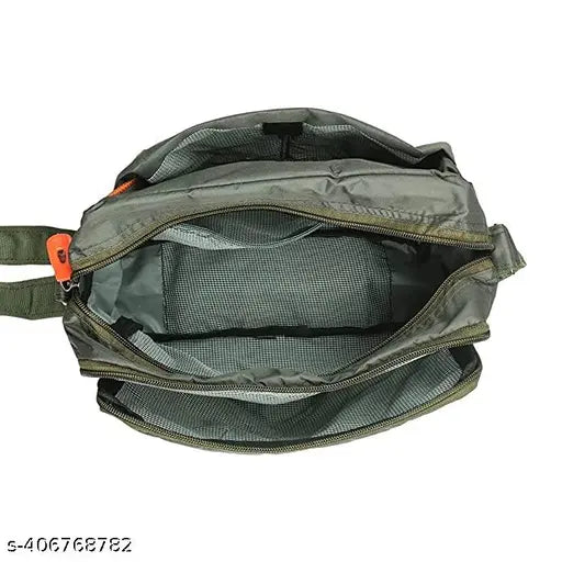 A black nylon sling bag with a zip closure, suitable for both men and women